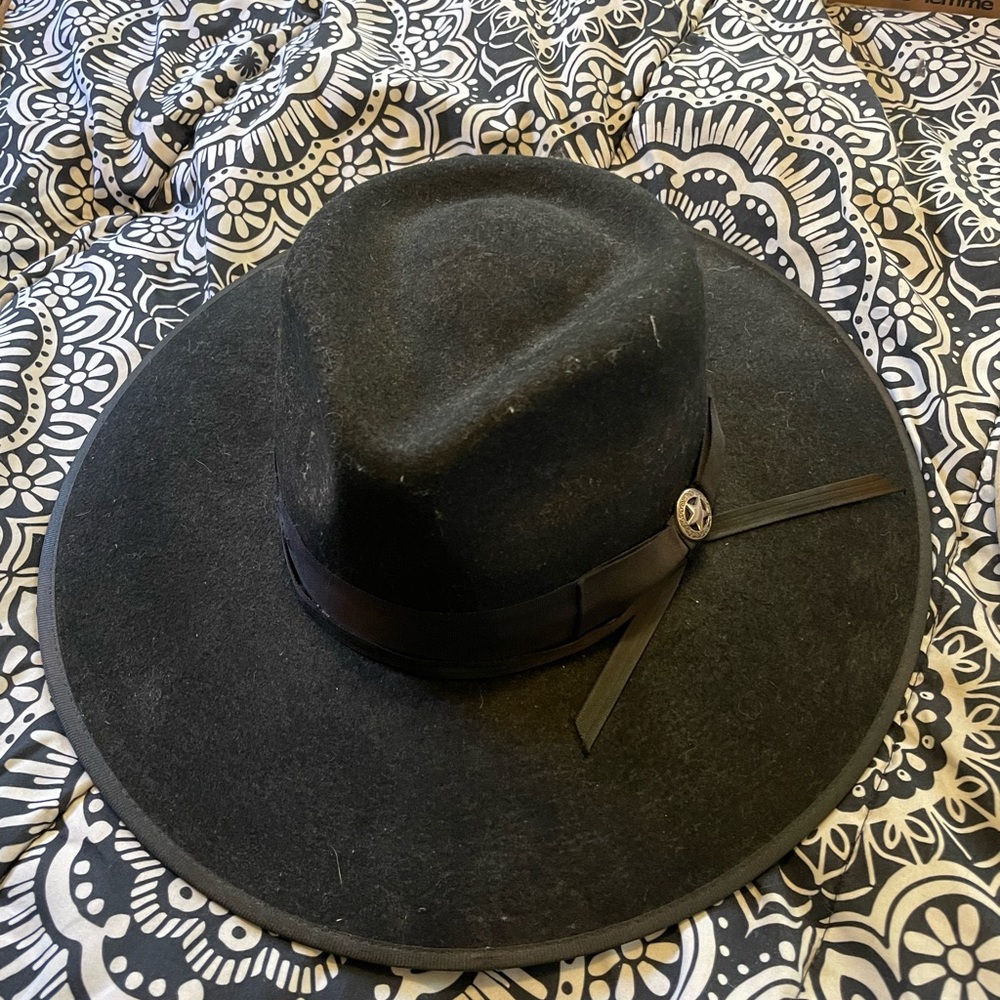 Black Wide-Brim Hat with Ribbon
